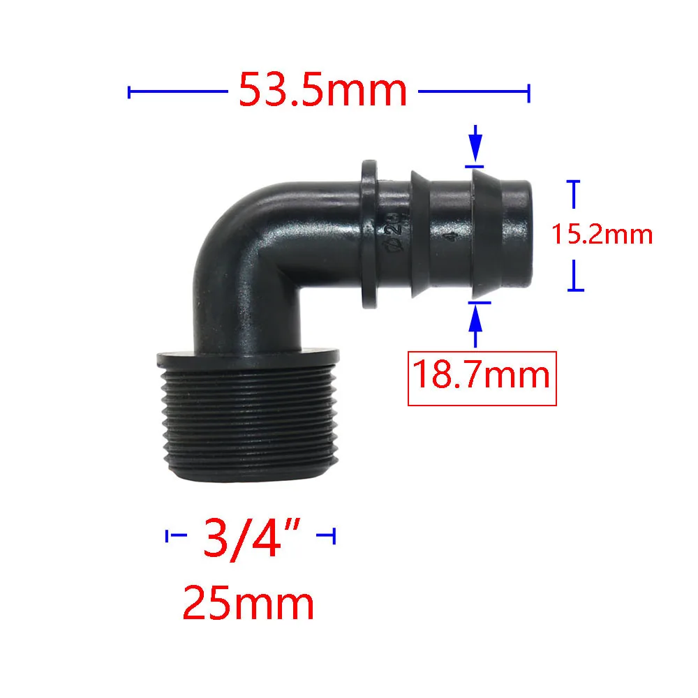 1/2 3/4 gwint do 16/20/25mm wąż Pe złącza kolankowe 90 stopni rolnictwo nawadniania w szklarni króciec do węża wody wspólne 4 sztuk