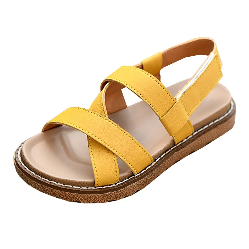 Sandalias de piel auténtica para niñas, zapatos de playa de moda de lujo, antideslizantes, talla 26 36