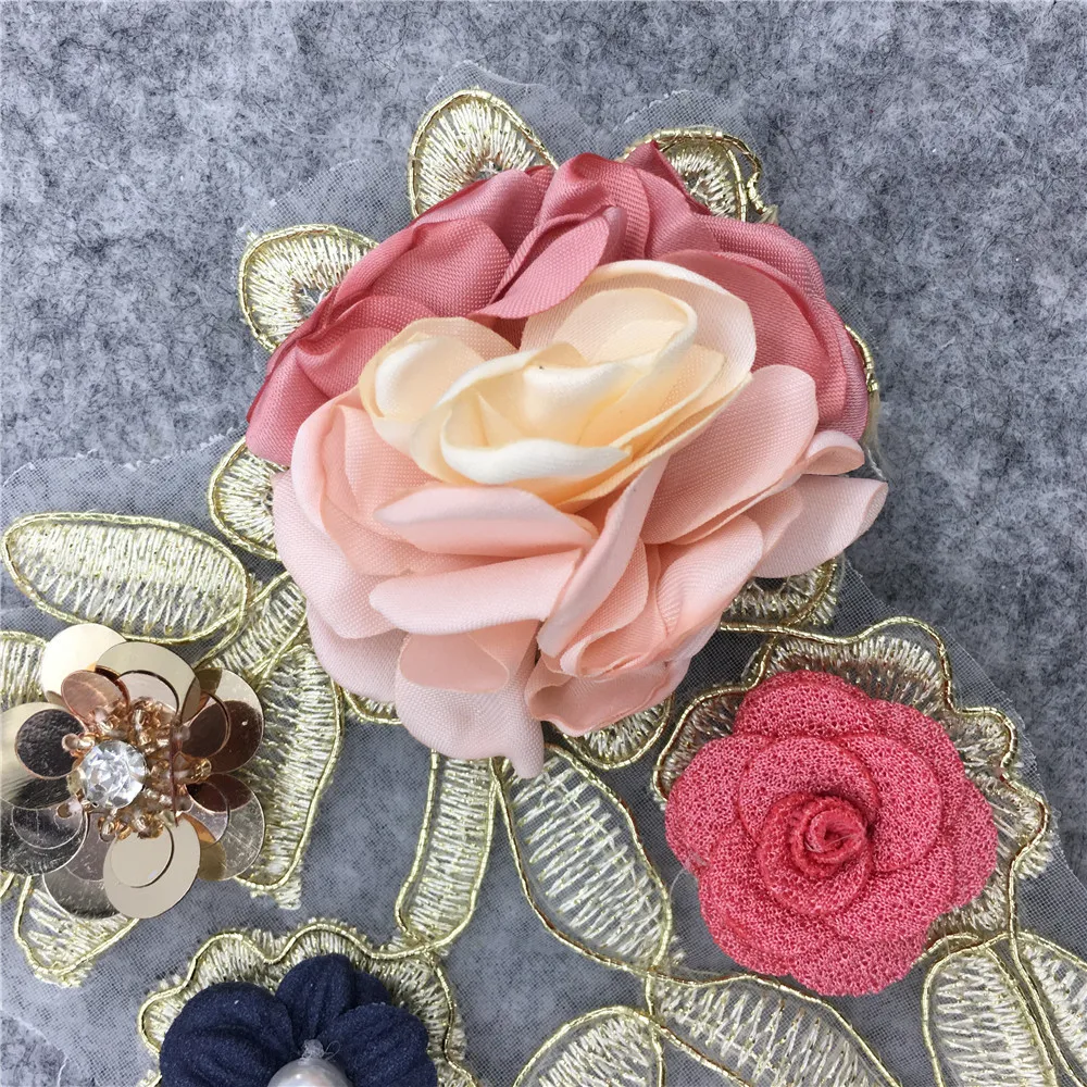 1 piece for sale lace chest decoration 3D three-dimensional flower sequin embroidery DIY clothing craft supplies accessories