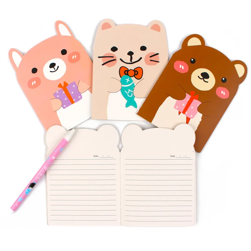 10 Pcs Creative Stationery Cute Bear Notebook Cartoon Notepad with Journal Diary Student Small Book Wholesale