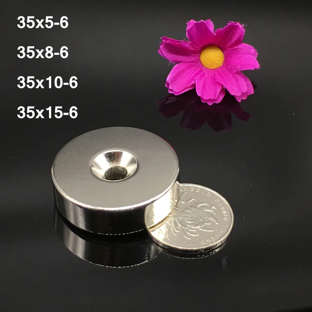 1/2pcs Neodymium magnet D35mm hole 6 Rare Earth small Strong Round 35x10/35x5/35x8 permanent  NdFeB nickle magnetic