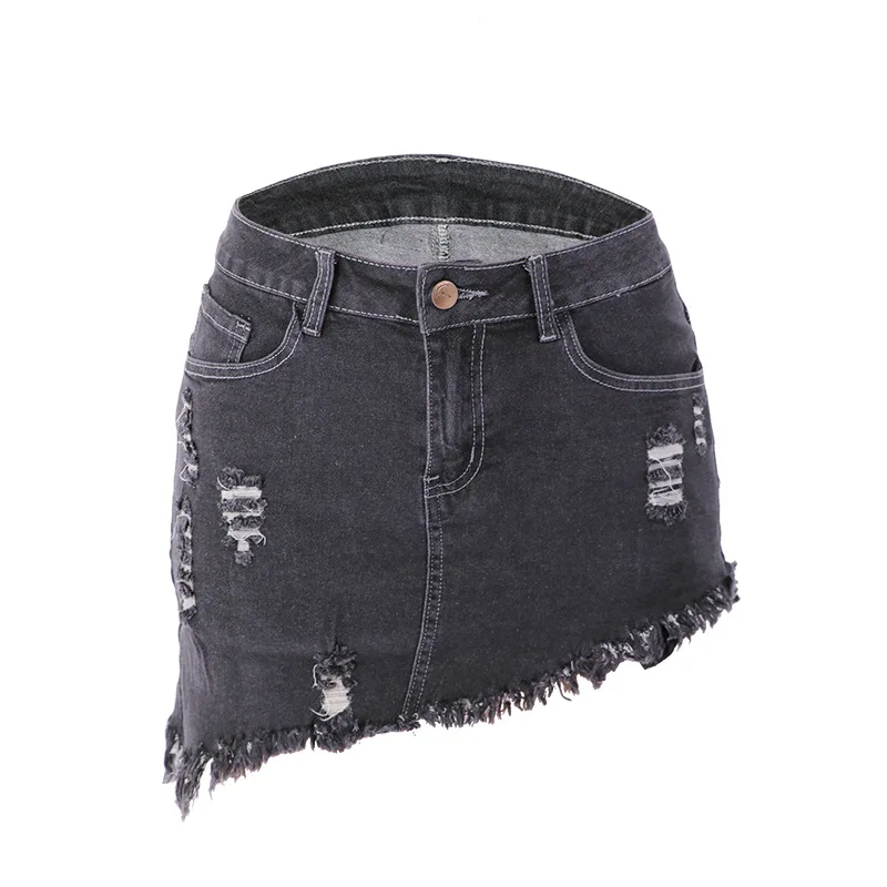 Mùa Hè 2022 Thời Trang Mới Rách Denim Váy Ngắn Cho Nữ Không Đều Gợi Cảm Mini Váy Jean Hợp Thời Trang Áo Nữ S-2XL