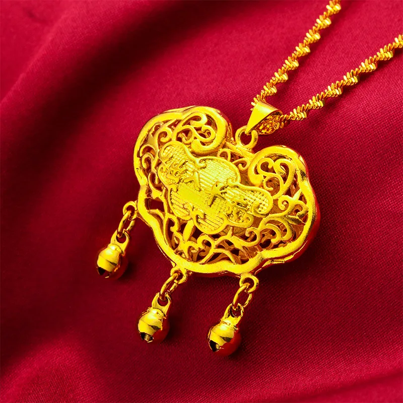 KISS&FLOWER NK119 Fine Jewelry Wholesale Fashion Child Baby Birthday Wedding Gift Exquisite Lock 24KT Gold Pendant Necklaces