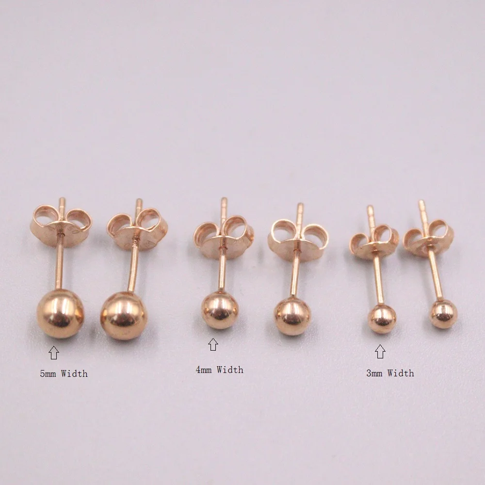 

New Real 18K Rose Gold Stud Earrings 3mm, 4mm, 5mm Ball Shap Stamp Au750 For Woman