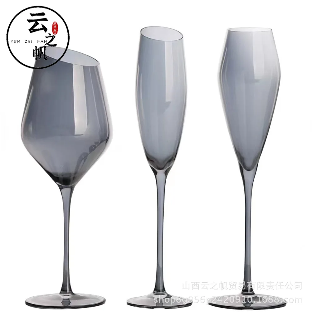 Electroplated smoky grey goblet inclined lipstick glass champagne glass crystal glass ion-plated rainbow cup