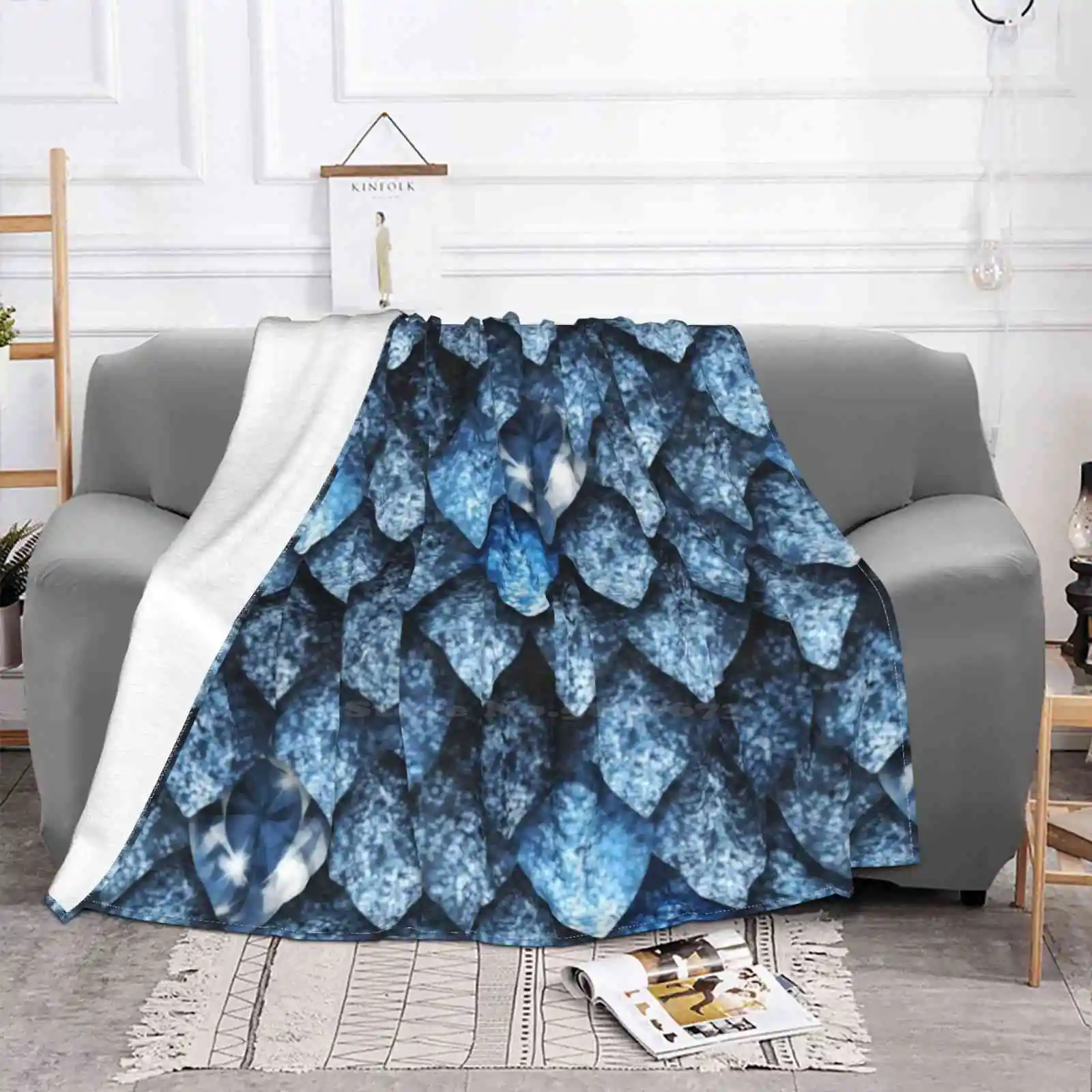 Luxury Dragon Scale Air Conditioning Blanket Travel Portable Blanket Gems Grunge Pattern Texture Dragon Nature Fish Animal