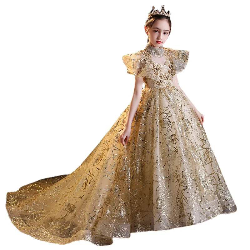 Teenmiro Fancy Flower Girl Dress with Tailing 2024 Children Wedding Bridesmaid Evening Dresses Kids Long Mermaid Tulle Gowns