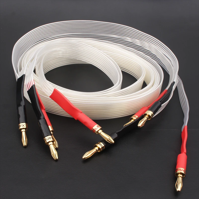 

High Quality Pair HiFi Audio Speaker Cable OCC Silver Plated Speaker Wire Carbon Fiber Banana Plug