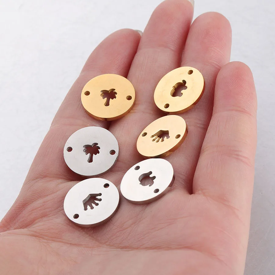 

double hole disc tag pendant elephant coconut tree crown disc DIY jewelry accessories 20pcs Mirror polished stainless steel