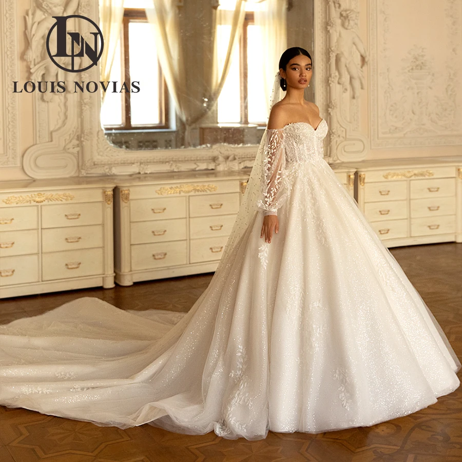 Louis novias-女性のためのプリンセスのウェディングドレス,ブライダルドレス,ランタンスリーブ,ロングトレイン,ラグジュアリー,2024