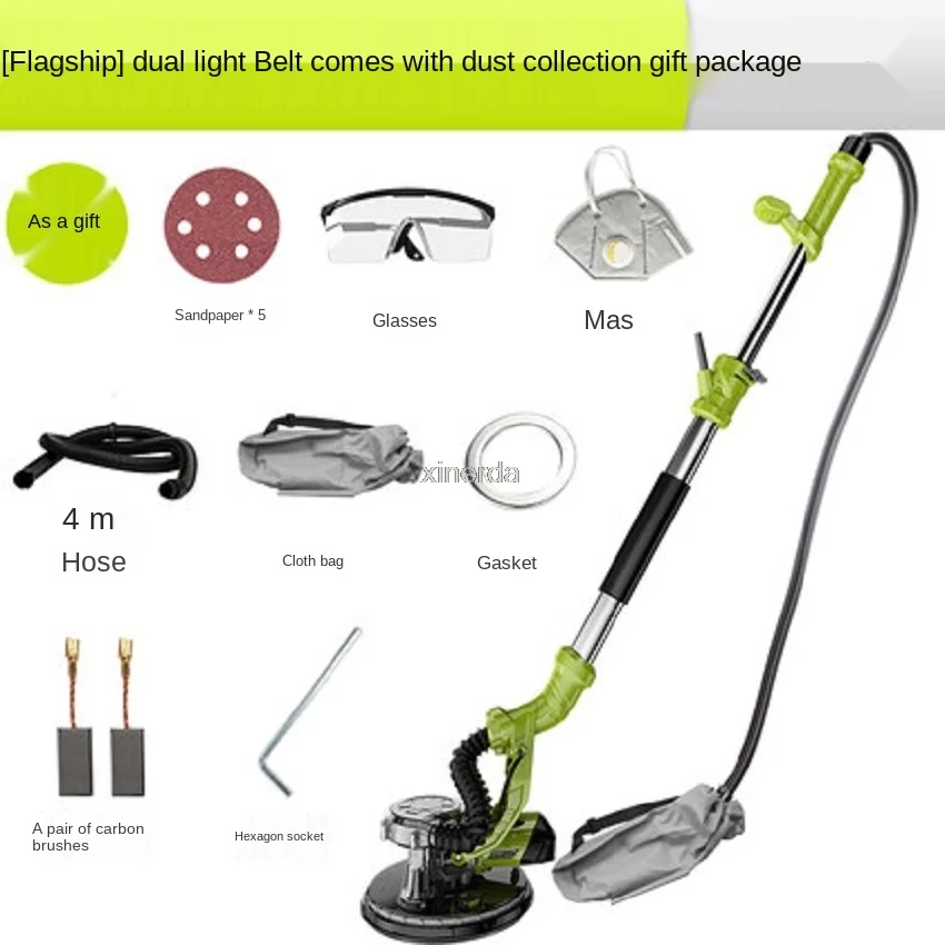 220V 810W 1.9m télescopique à main longue perche mur rectifieuse, disque ponceuse, auto-amorçante de collecte de poussière, LUMIÈRE LED