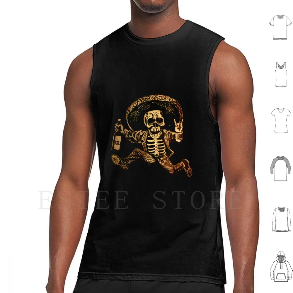 Día De los Muertos Posada camisetas sin mangas chaleco algodón Día De los Muertos Posada Dia De Los Muertos Outlaw Bandit Tequila esqueleto Pancho