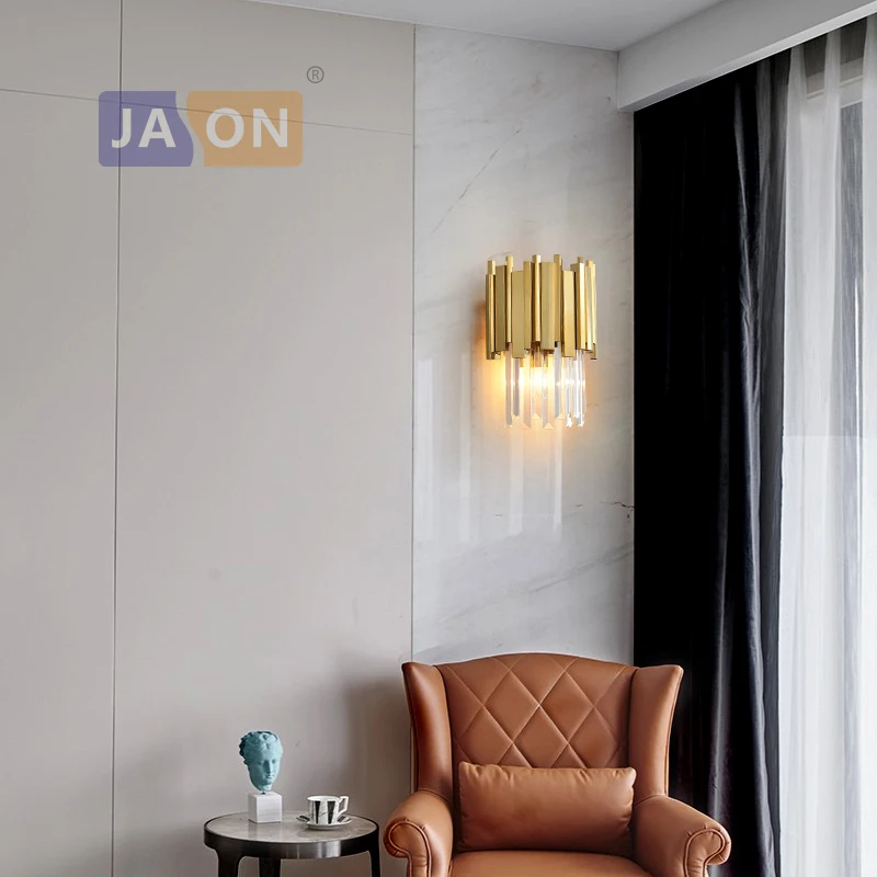 Art Deco LED Postmodern Stainless Steel Crystal Golden Clear LED Lamp LED Light Wall lamp Wall Light Wall Sconce For Bedroom