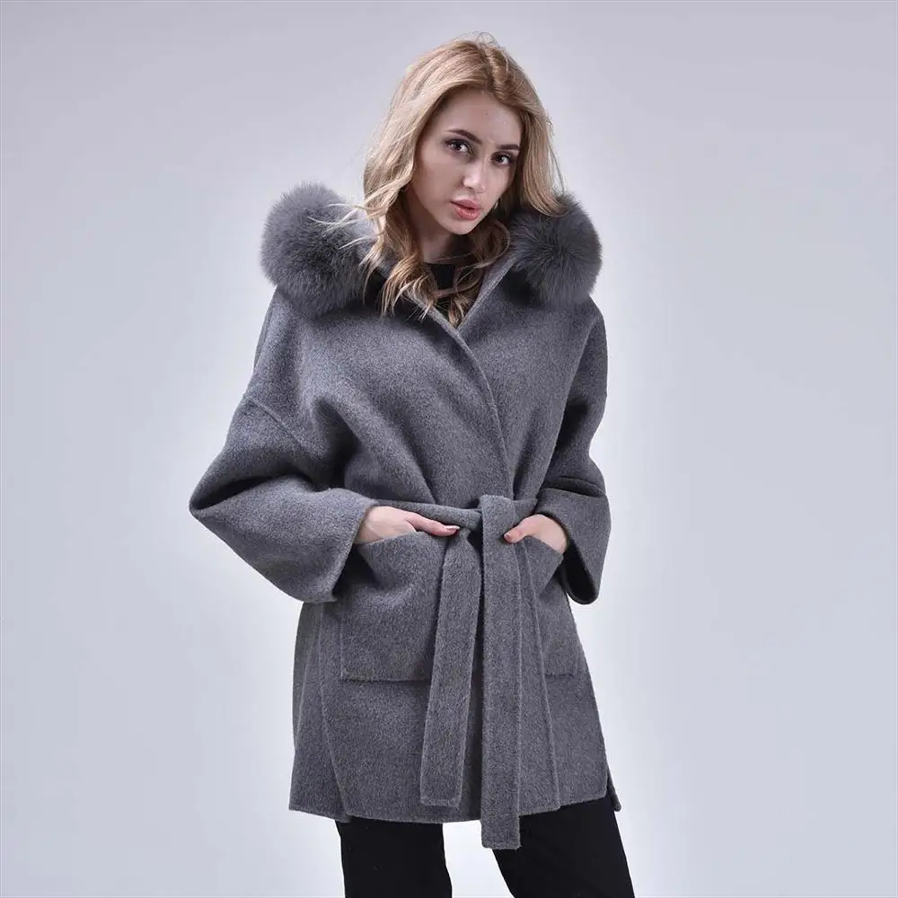 

JANEFUR Cashmere Coat Medium Long Women Belt Autumn Winter fashion Large size Solid Overcoat