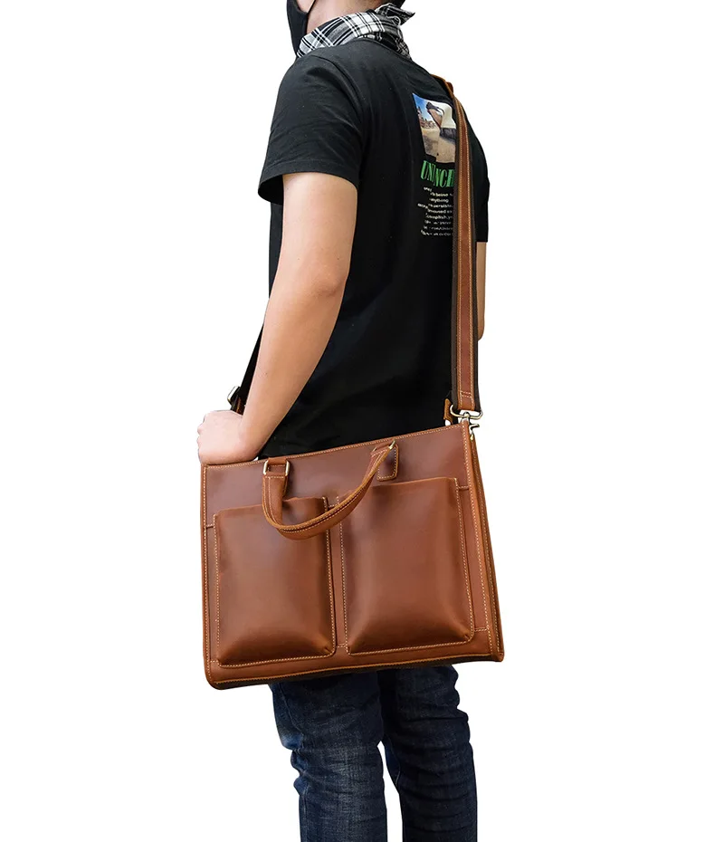 Newsbirds Mens Leather Handbag 15.6 Inch PC Notebook Laptop Briefcase Shoulder Bag 100% Cowhide Man Bag Male Business Bag