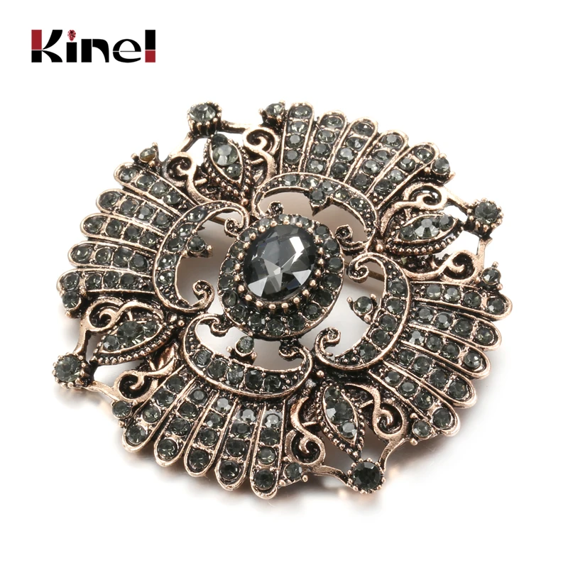 Kinel Unique Gray Crystal Flower Bridal Necklace For Women Antique Gold Luxury Beach Party Drop Necklace Vintage Jewelry