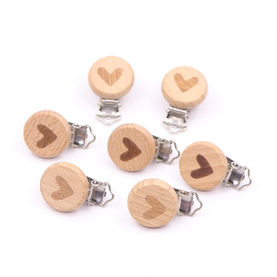 5PcS Lovely Wooden Pacifier Chain Natural Beech Wood Baby Pacifier Clips DIY Dummy Clips Accessory