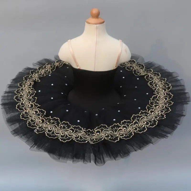 Black Professional Ballet Tutus For Girls Child Kids Swan Lake Ballet Dress Dance Clothes Pancake Ballerina Figure Skating Dress