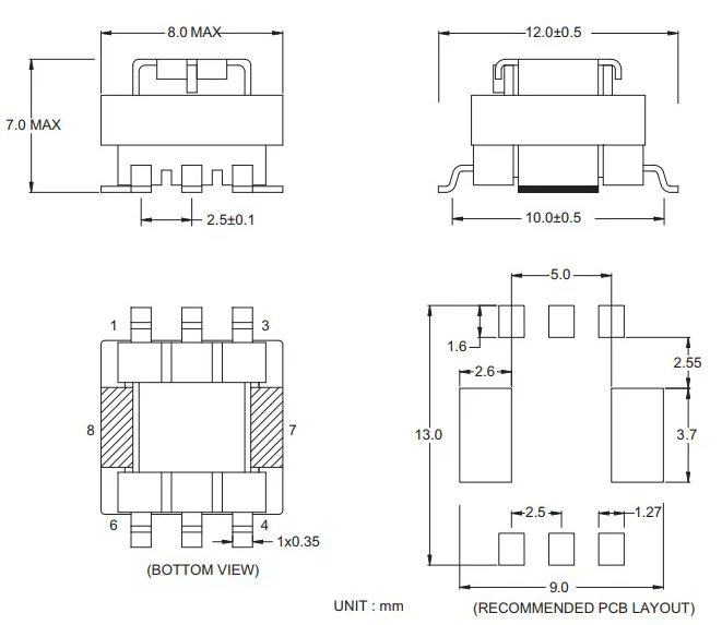 Original New 100% 35A SMD high current precision current transformer EE8.3 1:300CT with tap 30MH