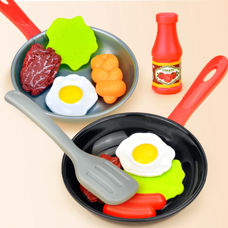 8PCS Kitchen Food Toys Simulation Kitchenware Play Set Pretend Play Pot Steak Vegetable Bread Hot Dog Omelette Children Girl Toy