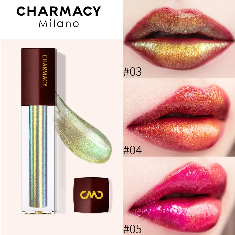 CHARMACY Diamond Lipgloss 3 Colors Chameleon Duochrome Shiny Lip Gloss with Sparkles Moisturizing Liquid Lipstick Beauty Makeup