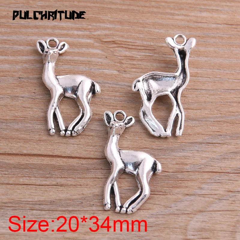 PULCHRITUDE 8PCS 20*34mm Antique Silver Color Metal Zinc Alloy Animal Sika Deer Charms Fit Jewelry Pendant Charms Makings