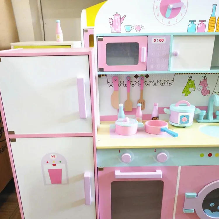 100cm Large kids kitchen set simulation refrigerator kitchen kit early education play house wooden kitchen toy gift girls toys