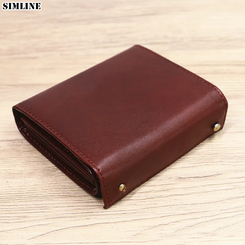 Genuine Leather Wallet For Women Female Cowhide Vintage Japanese Style Short Ladies Purse With Card Holder Coin Pocket Money Bag