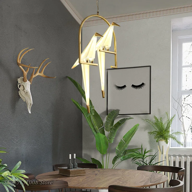 Modern Gold Bird Cage Pendant Light Living Room Bedroom Origami Bird Light Kitchen Hanging Lamp Dining Room Paper House Fixtures