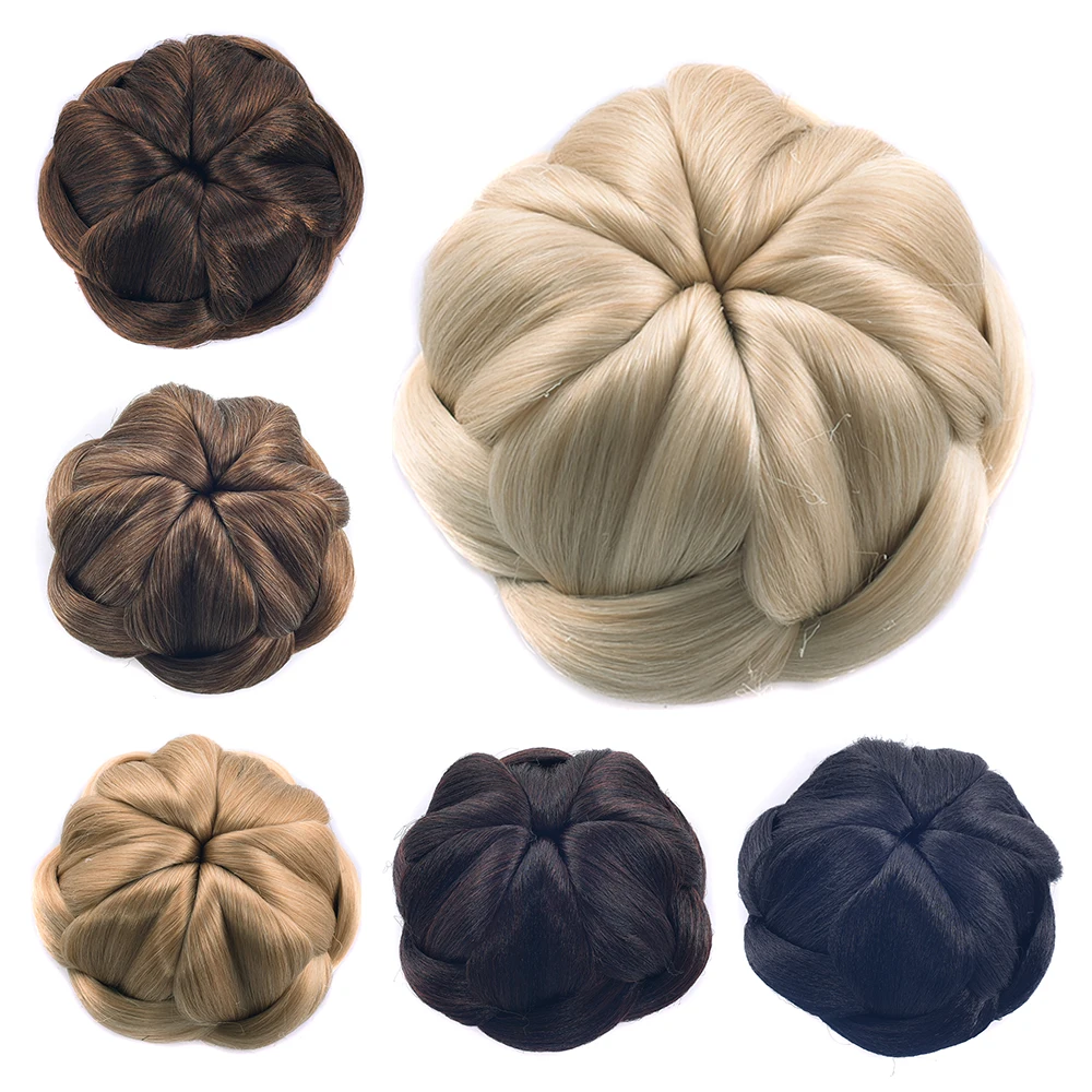 

Soowee Blonde Braided Clip In Fake Hair Bun Synthetic Hair Chignon Fast Bun Donut Roller Hairpieces for Women Scrunchies