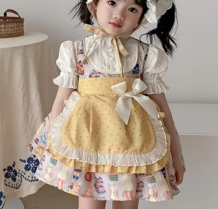 Baby Clothing Spanish Vintage  Ball Gown Bow Print Palace Style Maid Princess dress Dress For Girls Easter