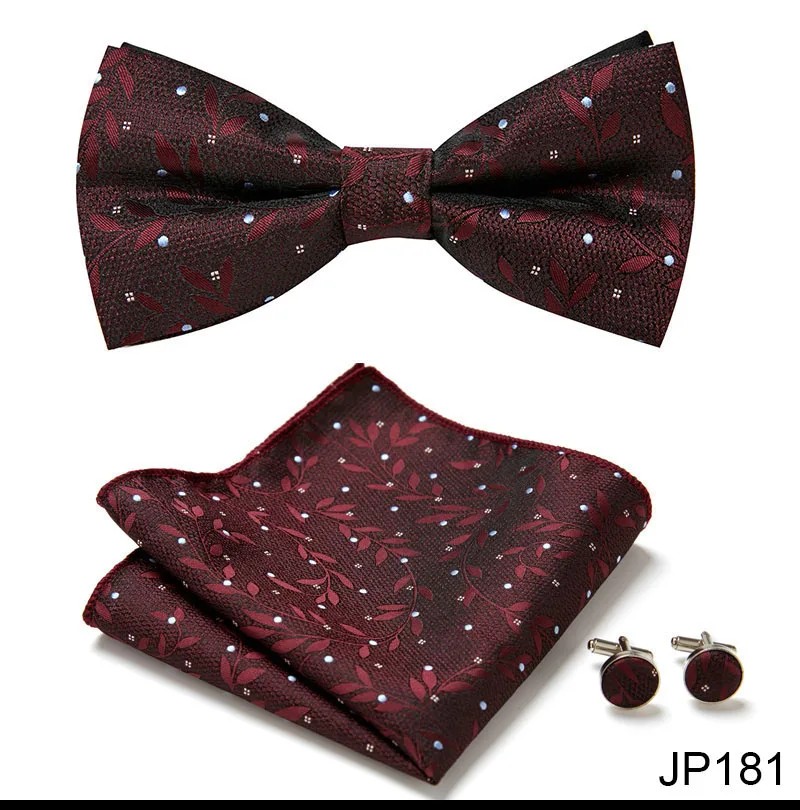 Great Quality Silver Office Butterfly Hanky Cufflink Set Bowtie For Men Geometric Hombre Formal Clothing