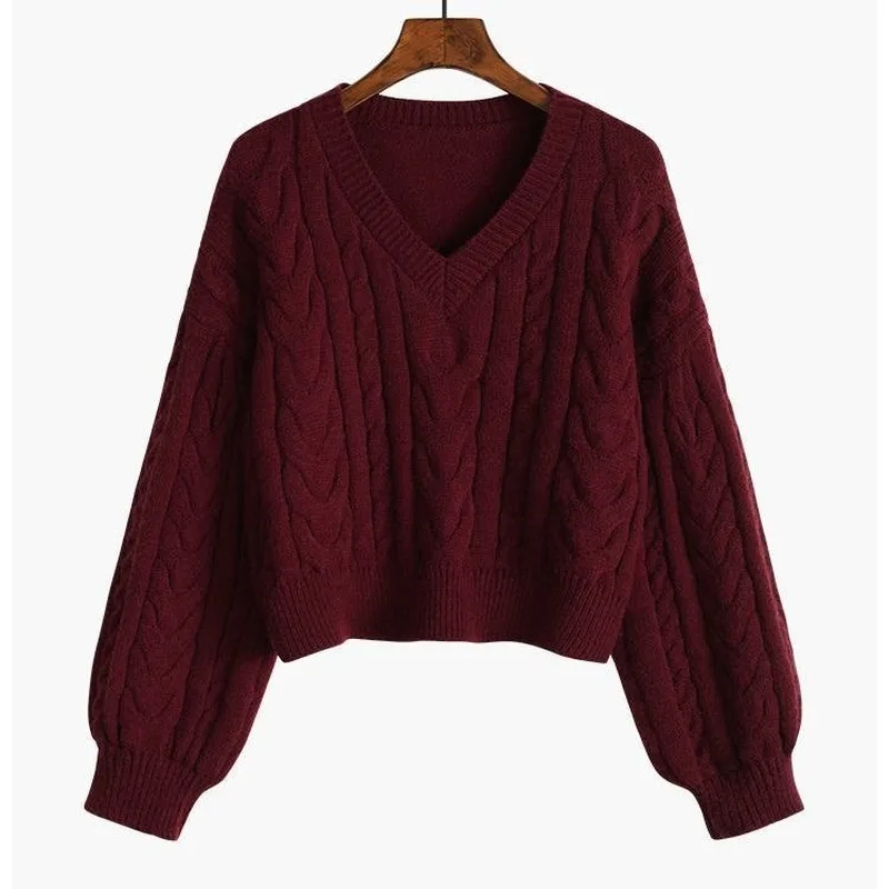 Sweaters Women Lovely Pullover Fashion Popular Clothes Twist Vintage V-Neck Solid All-match Fall Daily College Cropped Knitwear