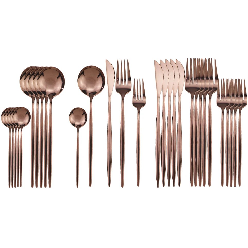 

30Pcs Rose Cutlery Set Stainless Steel Dinnerware Set Dinnerware Silverware Flatware Set Dinner Knife Fork Spoon Des Fork