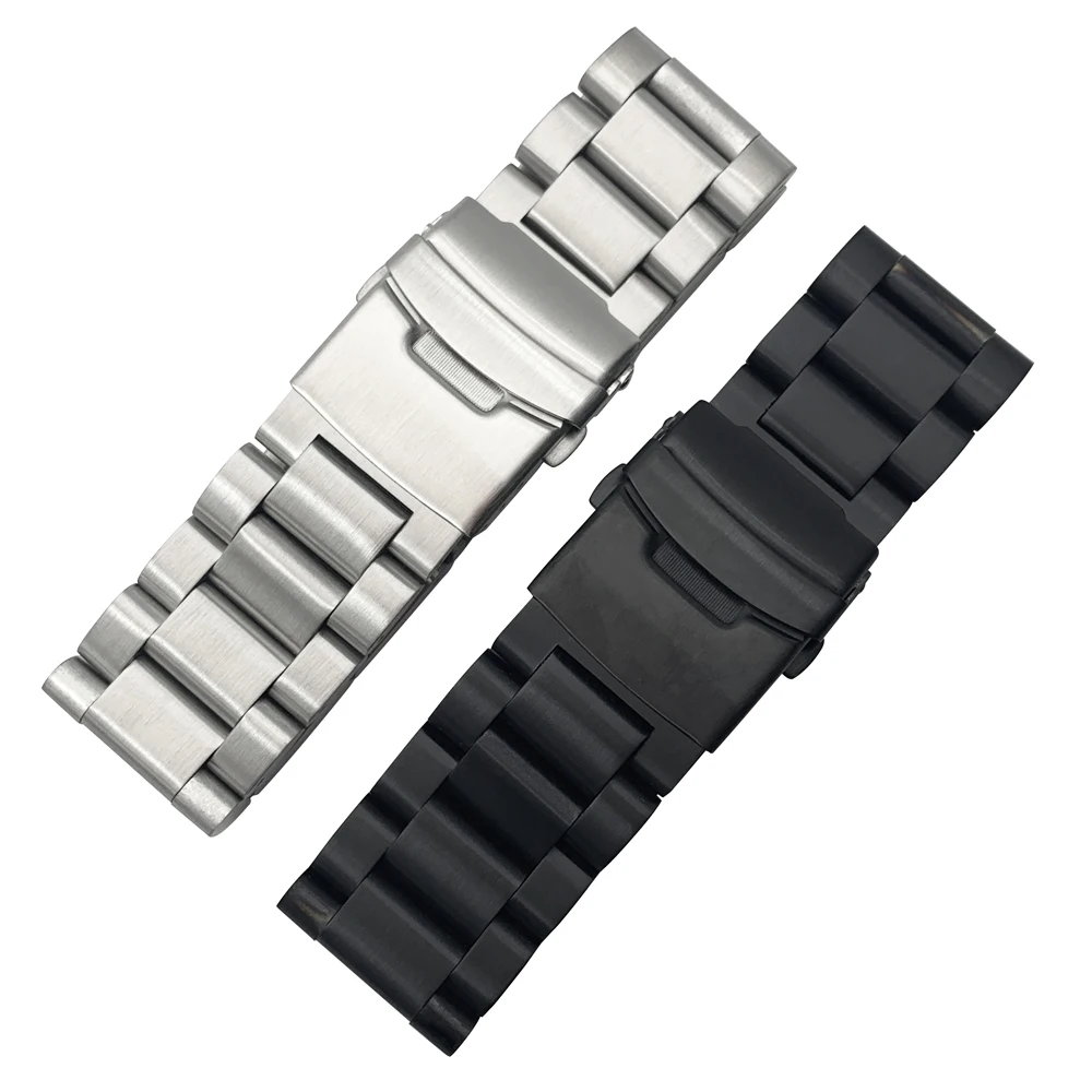 20mm 22mm 24mm 26mm Silver/Black Stainless Steel Thicken Solid Link Watch Band Strap Folding Clasp with Safety Men Replacement