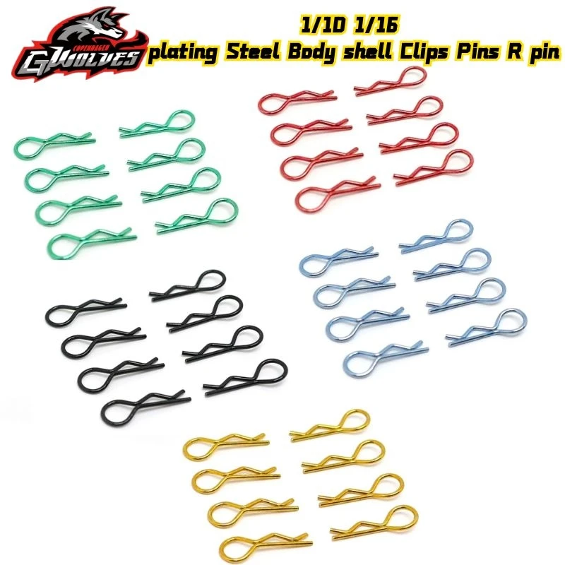 8pcs 1/10 1/16 Body shell Clips Pins R Red/Blue/Black/Silver/Green pin plating Steel For HPI Himoto HSP ARRMA ZD mst 3R TAMIYA