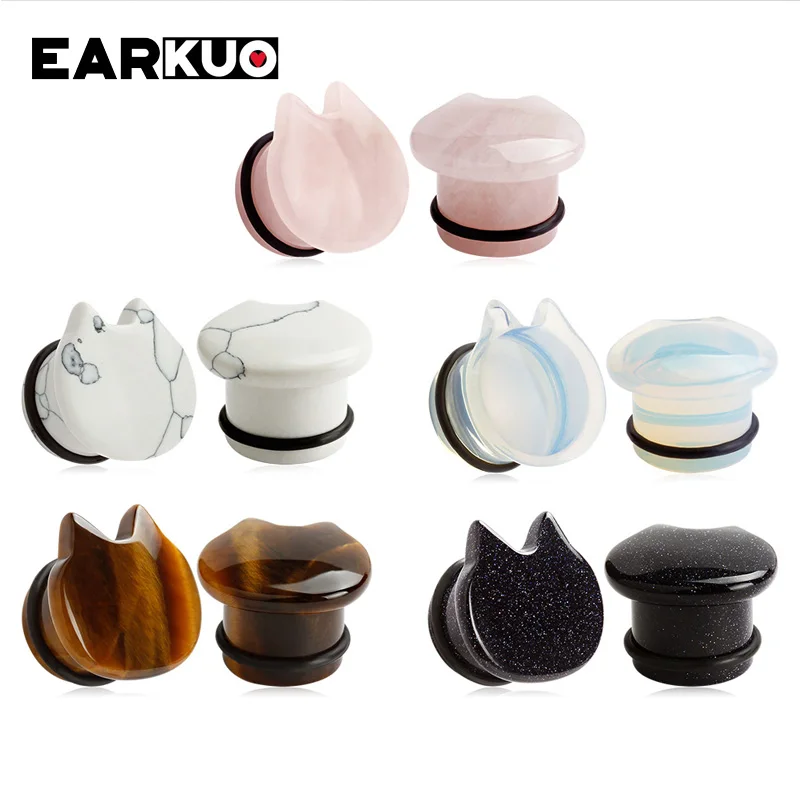 Earkuo-車の石の耳のプラグ,流行のピアスジュエリー,イヤリング,トンネル,6〜16mm,2個