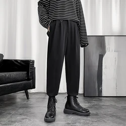 New Men’s Harem Pants Jogging Japanese Streetwear Solid Color Man Sweatpants Hip Hop Korean Casual Trousers Woman Black