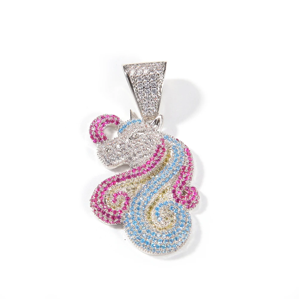 THE BLING KING Unicorn Pendant Necklace Hip Hop Full Iced Out Cubic Zirconia gold plated CZ Stone