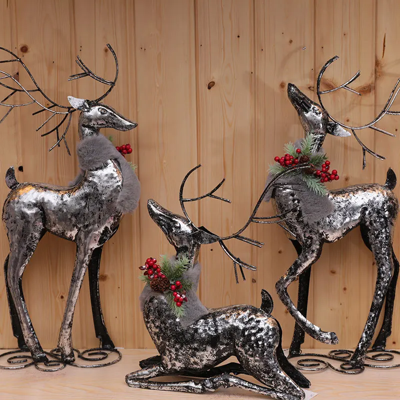 Christmas Elk Reindeer Chrismas Tree Scene Decoration Props Literary Retro Wrought Iron Spray Paint Home Decor Holiday Gifts