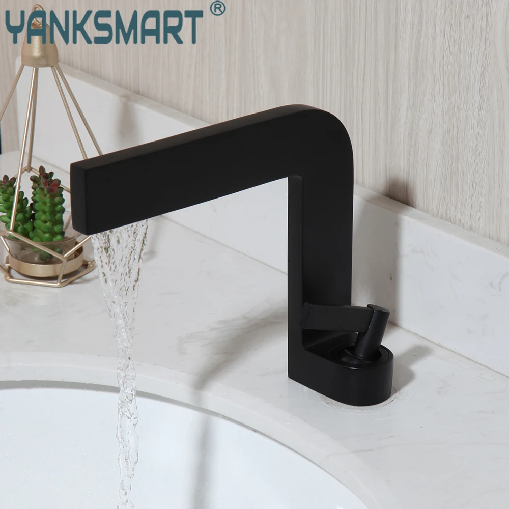 

YANKSMART Matte Black Deck Mounted Bathroom Faucet Sinle Handle Washbasin Faucets Cold And Hot Baisn Sink Mixer Water Tap