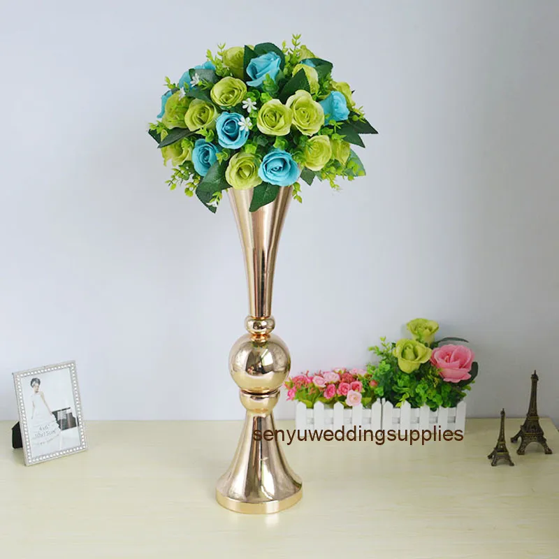 Gold Candle Holders  Metal Candlestick Flower Vase Table Centerpiece Event Flower Rack Road Lead Wedding Decoration senyu1276