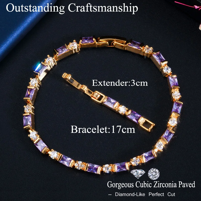 CWWZircons 2023 New Fashion Ladies 585 Gold Color Jewelry Elegant Black CZ Tennis Bracelets for Women Accessories CB208