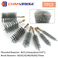M12 Thread Wire Brush Metal Handle 18/22/25/32/40/50/65/75mm Brush Working Stainless Steel Wire Pipe Tube Cleaning Chimney Brush