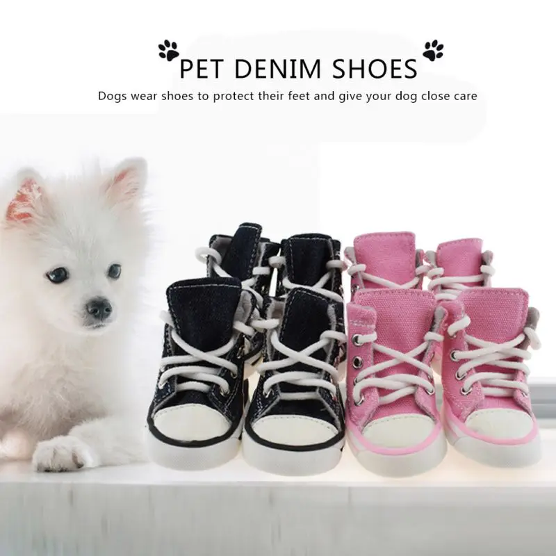 4pcs Spring Autumn Outdoor warm Pet Dog Denim Shoes Puppy Canvas Shoes Small dogs Sport Casual Anti-slip Boots