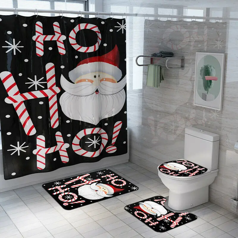 Christmas Toilet Seat Cover Shower Curtain Flannel Mat Home Decor Bathroom Supplies Bathroom Products