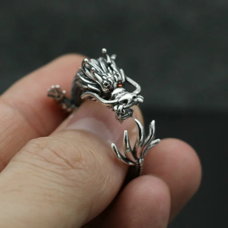 Vintage Personality Dragon Rings for Unisex Gothic Style Silver Plated Punk Biker Dragon Ring Motorcycle Party Hip Hop Jewelry