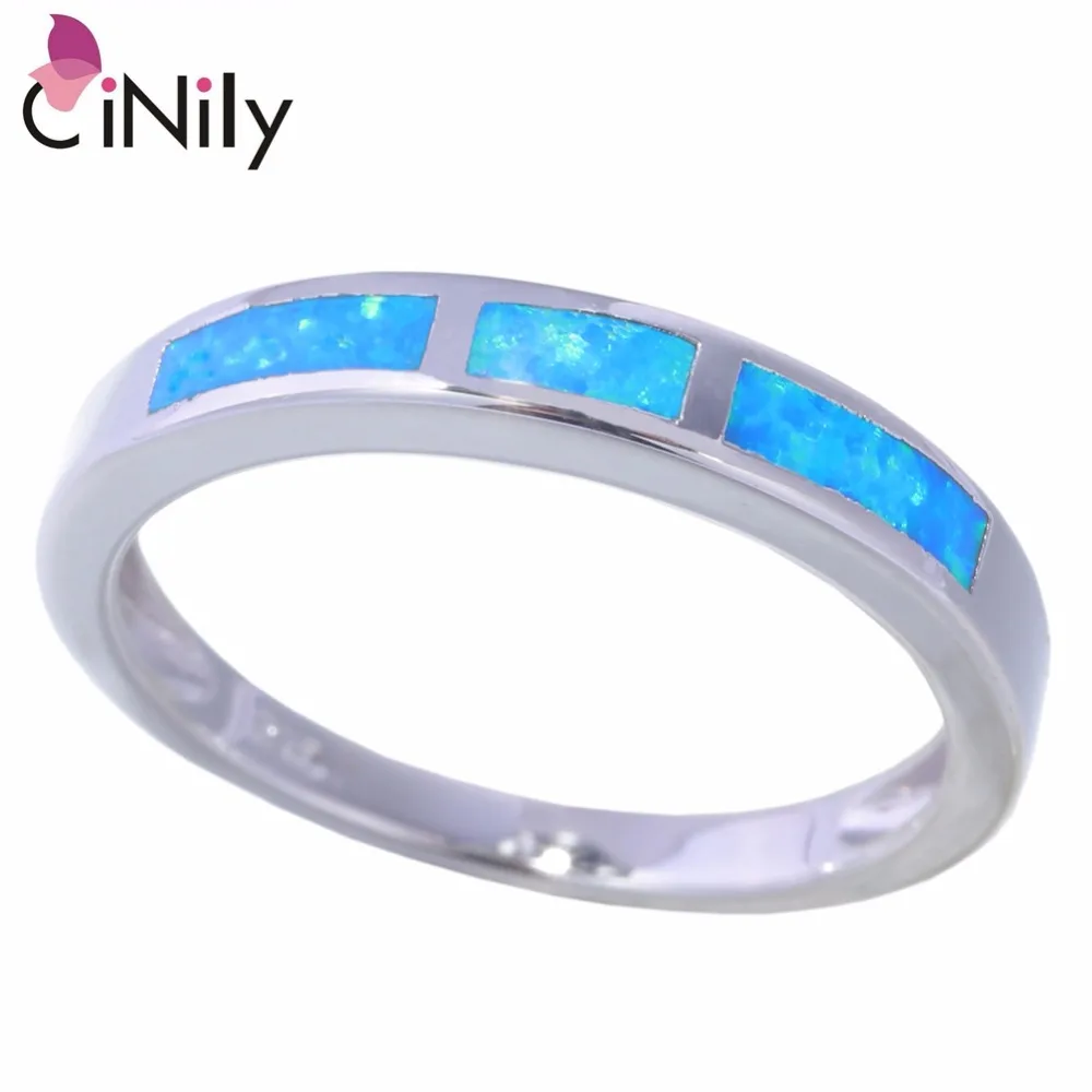 CiNily Created Blue Fire Opal Silver Plated Wholesale Hot Fashion for Women Jewelry Engagement Wedding Ring Size 6.5 9 OJ8904