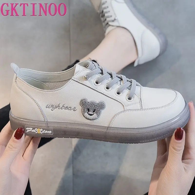 GKTINOO Women Sneakers Big Size 2024 Spring New Genuine Leather Loafers Women Casual Lace-up Women\'s Nurse Shoes