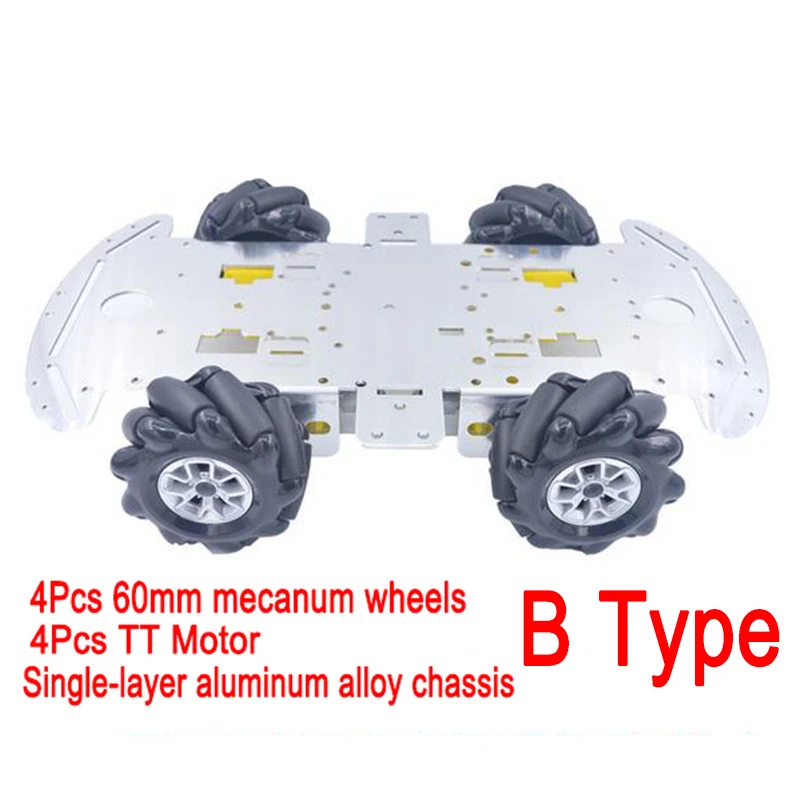 4Pcs Mecanum Wheel Aluminum Alloy Car Chassis with 4Pcs TT Motor for Smart Car Motor Robot Four Wheel Drive DIY TT Motor Arduino